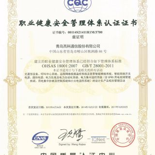 OHSAS 18001職業(yè)健康安全管理體系認證證書(shū)